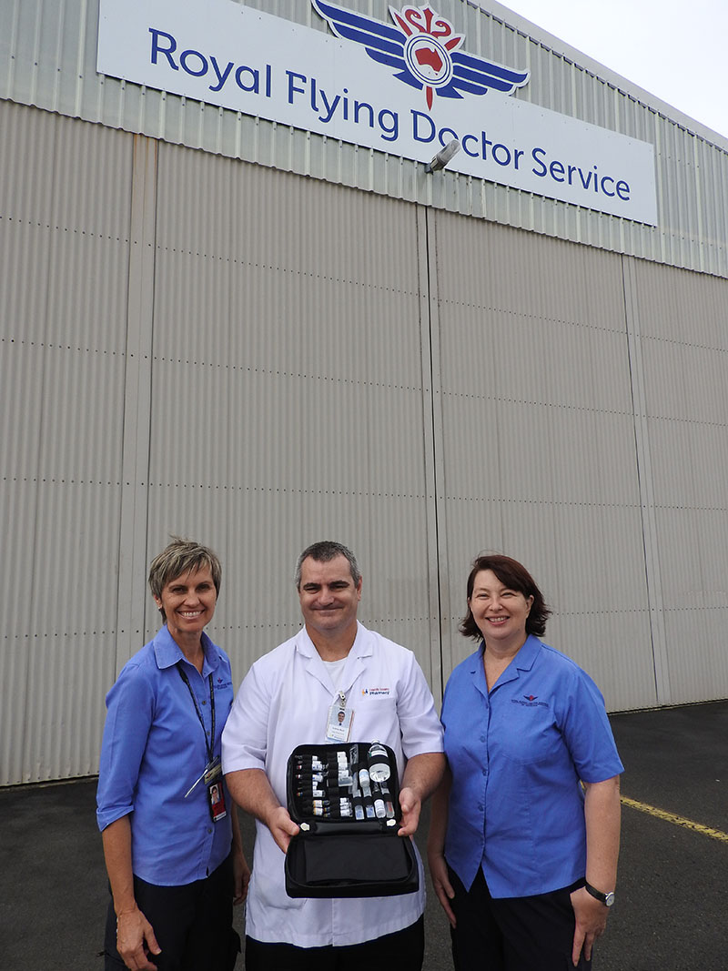 RFDS flight nurse Yvette Jenkins, Friendly Society Pharmacy head pharmacist Andrew Monk and RFDS senior flight nurse Jackie Hardy. The Friendly Society Private Hospital is proud to be partnering with the Royal Flying Doctor Service to supply them with crucial medication for treating patients in-flight.